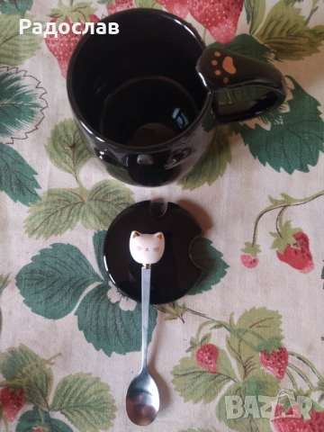 чаша за кафе с капак и лъжица, снимка 2 - Чаши - 51917936