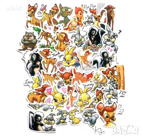 34 бр Бамби самозалепващи лепенки стикери за украса декор картонена торта ръчна изработка подарък