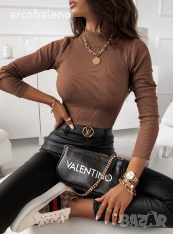 Дамска оребрена блуза с поло яка Arelikaa, 6цвята , снимка 16 - Блузи с дълъг ръкав и пуловери - 51772946