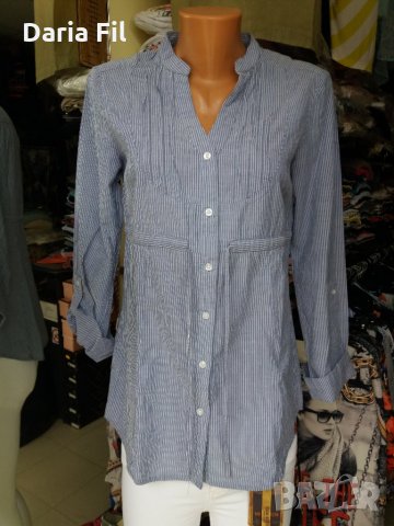 НАМАЛЕНИЕ! СТРАХОТНА памучна риза в ситно синьо-бяло райе с коланче под бюста, снимка 7 - Ризи - 29980872