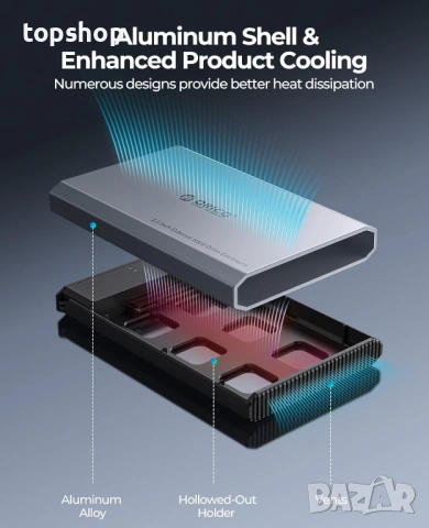 Алуминиева кутия за 2.5" SSD/HDD диск ORICO – USB-C 3.2, 6Gbps, снимка 3 - Кабели и адаптери - 53252260