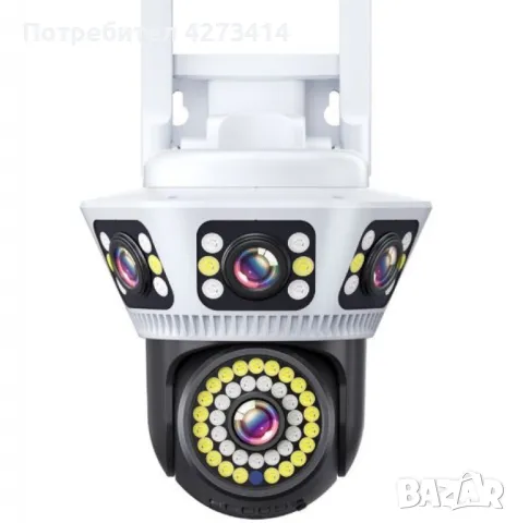 Пълноцветна панорамна 6K Wi-Fi камера за нощно виждане с 4 обектива и двоен интерком, снимка 1