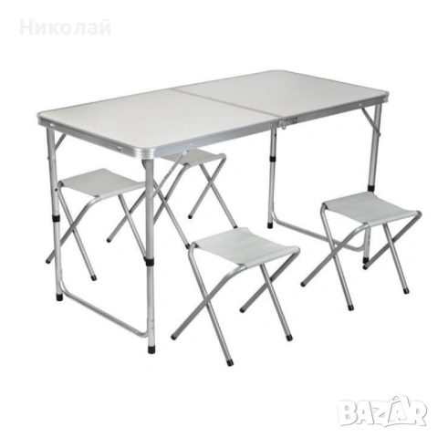 Комплект сгъваема алуминиева маса с 4 стола – идеален за къмпинг, двор и почивка, снимка 2 - Градински мебели, декорация  - 53098160