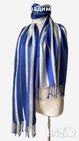 Бял шал на сини райета Hobbs, 20 % коприна/ летен шал, снимка 4 - Шалове - 42989639