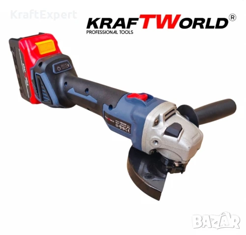 Акумулаторен Ъглошлайф 125мм Kraftworld с 2 Батерии в Куфар, снимка 2 - Други инструменти - 50483707