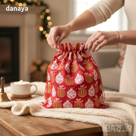 6250 Коледно чувалче за подаръци декоративна текстилна торбичка, 35x30 см, снимка 2 - Декорация за дома - 52177401