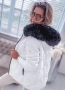 Бяло дамско ватирано яке с кожа , снимка 2