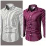 Стилна раирана мъжка ежедневна риза с дълъг ръкав и копчета в сезон пролет-есен, 2цвята - 023