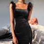Черна рокля с щраусови пера луксозна елегантна нова година розова сива, снимка 7