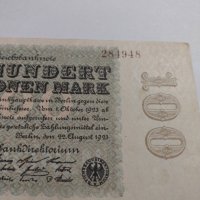 Райх банкнота - Германия - 100 Милиона марки / 1923 година - 17946, снимка 4 - Нумизматика и бонистика - 31034572