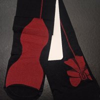 S/M дамски чорапи за жартиери в черно, с червена пета, ръб и панделка, снимка 3 - Бельо - 42642902