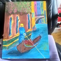 Венеция-Разходка с гондола -картина 40х30см подписана, снимка 1 - Картини - 44483536