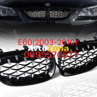 Черни / хром решетки бъбреци за BMW E60 (2003-2010) с диамантен дизайн, снимка 1 - Аксесоари и консумативи - 44792312