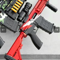 Детска играчка пушка автомат с меки патрони и допълнителни екстри / Цвят: Червен / Материал: пластма, снимка 3 - Други - 42242397