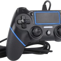 PS4 контролер, кабелен джойстик, геймпад със сензорен панел с двойна вибрация,зелена и синя линия, снимка 3 - Аксесоари - 42718410