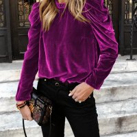 Дамска модна плътна кадифена блуза с дълъг ръкав, 5цвята - 023, снимка 4 - Блузи с дълъг ръкав и пуловери - 42450871