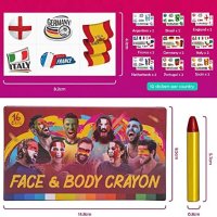 Нов Комплект 16 Цвята Грим за Лице + Флагове Футбол Карнавал Парти Деца Възрастни, снимка 5 - Други - 42697150