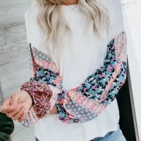 Дамски топ в бяло с ефектни ръкави на цветя, снимка 5 - Блузи с дълъг ръкав и пуловери - 39636321