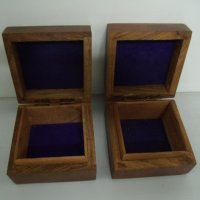 № 6456 две стари дървени кутийки  - с орнаменти  - метални набивки  - размер 10 / 10 / 5,7 см , снимка 3 - Други ценни предмети - 37693553