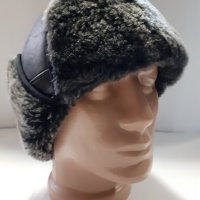 Телешка кожена шапка ушанка-калпак мъжки модел лукс-51, снимка 7 - Шапки - 8750685