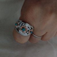 Винтидж-пръстен "Тюркоазени цветя", снимка 4 - Пръстени - 35186907
