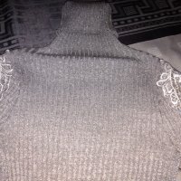 Сиво дамско поло с дантела и ламе , снимка 5 - Блузи с дълъг ръкав и пуловери - 34520399