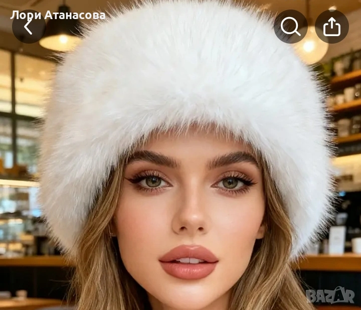 Дамска зимна шапка тип "bucket" от изкуствена лисица, удебелена монголска шапка с широк обръч, снимка 1