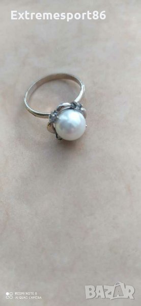 Златен пръстен с перла и диаманти, снимка 1