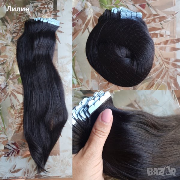 100% естествена коса на стикери! 100гр., 40бр., #1В, снимка 1