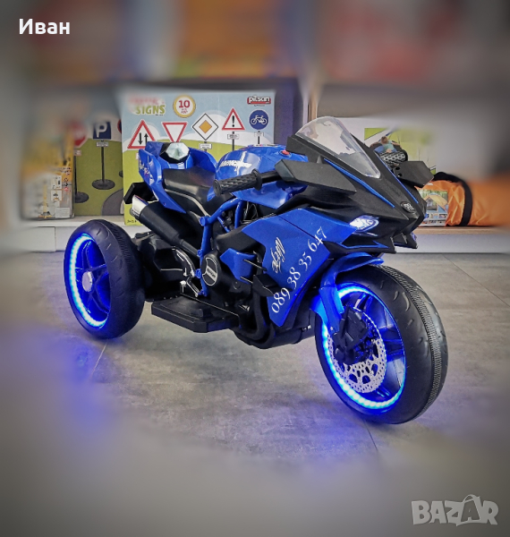 ТОП ЦЕНА!НОВО!Акумулаторен мотор с 3 гуми Ninja BLUE с 12V батерия,LED,USB , снимка 1