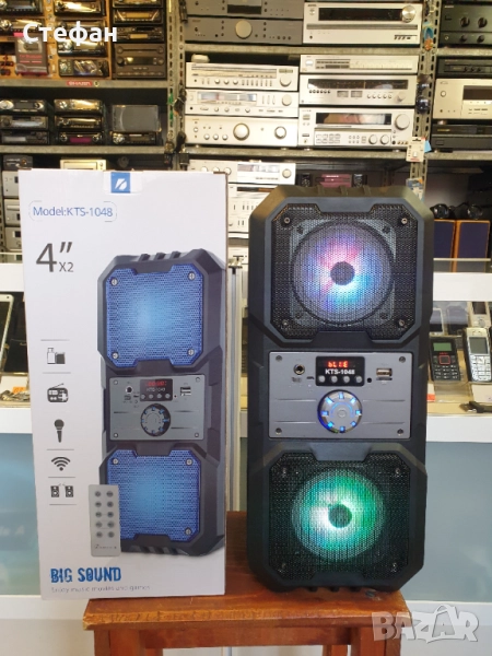 Преносима активна тонколона KTS-1048 2x4" с вграден усилвател, микрофонен вход и Bluetooth  Караоке , снимка 1
