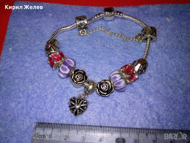 КРАСИВА ФЛОРАЛНА ПОСРЕБРЕНА МЕДНА АРТ ГРИВНА с ЦВЕТНО СТЪКЛО - РЕПЛИКА на ПАНДОРА МАРКИРАНА 44195, снимка 1