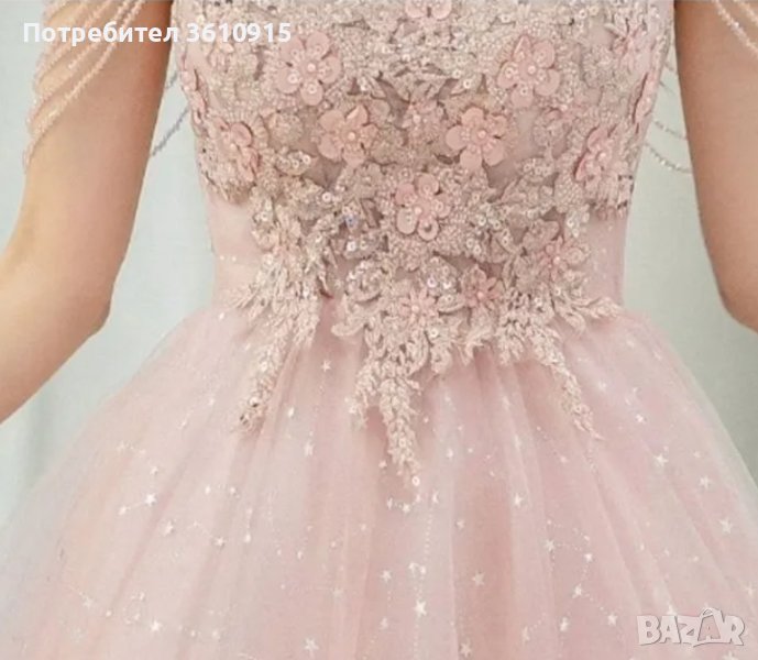 Розова бална рокля с цветя, снимка 1