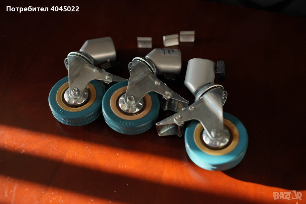 Колела (3 бр.) за статив. Със спирачка. За крака с диаметър 22-25мм, снимка 1