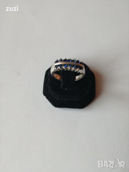 Сребърен пръстен с тъмно сини циркони - 925 сребро, снимка 1