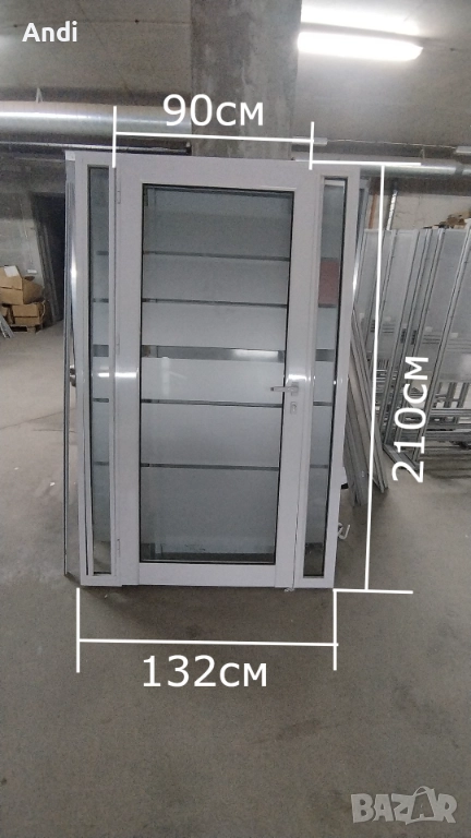 Алуминиевa вратa с касa, бяла със стъкла - лява  132/210см, снимка 1