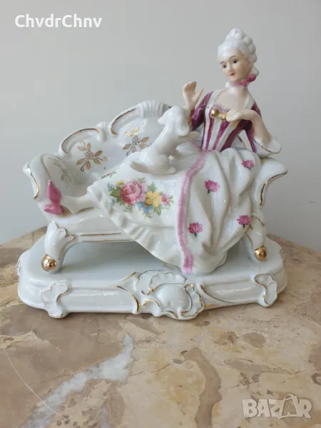 2бр Leonardo Uniart статуетки 20-26см/ЛЕОНАРДО японска порцеланова фигура/дама с кученце/рибарка, снимка 1