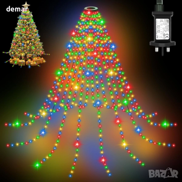 Коледни лампички за елха, 400 LED, 8 режима, 2 метра x 16 реда, многоцветни, снимка 1