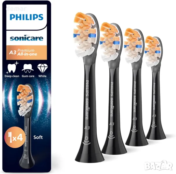 Philips Sonicare A3 Premium All-in-One, Оригинални резервни глави, черни, 4 броя, HX9094/88, снимка 1