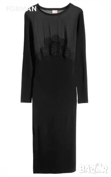 Дълга черна рокля с тюл и дантела в горната част, снимка 1