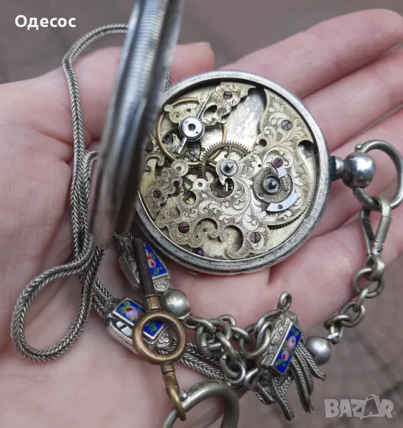 Уникален Швейцарски сребърен джобен часовник Skeleton Gothic  1850 г, снимка 1