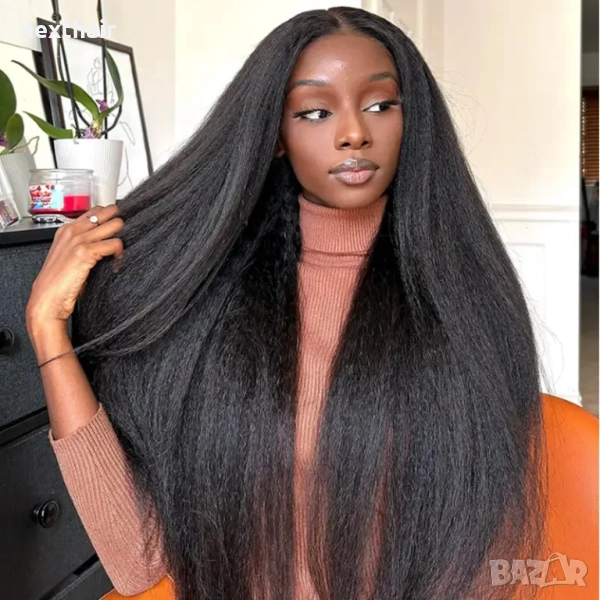 75 см Kinky права обемна перука с дантела 13*4*1, снимка 1