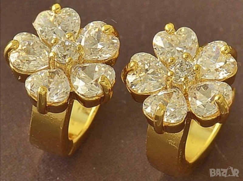 Прекрасни обеци цвете от 14к попълнено злато с цирконии 20 лв., снимка 1