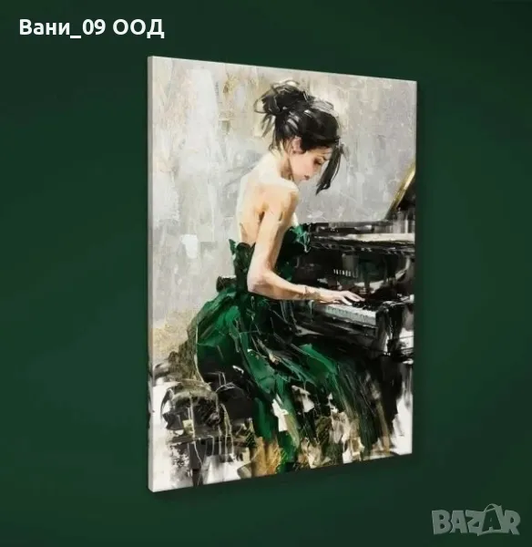 100см! Картина-канава "Жена на пиано", снимка 1