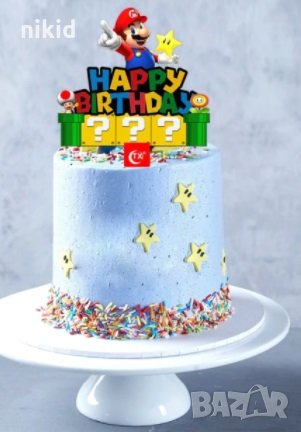 Супер Марио Super Mario Happy Birthday пластмасов топер украса табела за торта рожден ден, снимка 1