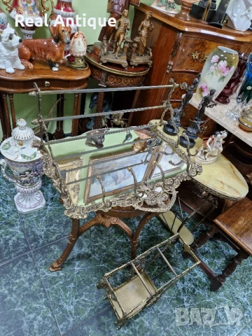 Уникална антикварна английска бронзова закачалка с огледало и чадърник , снимка 3 - Антикварни и старинни предмети - 50893035