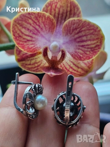 Руски (СССР) сребърни обеци, снимка 2 - Обеци - 53067329