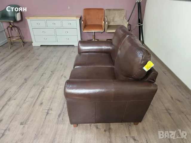 Кафяв кожен диван двойка, снимка 3 - Дивани и мека мебел - 56507412