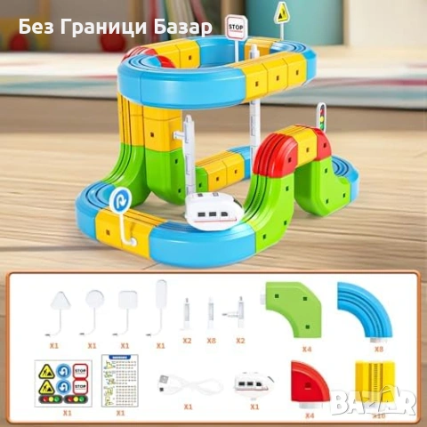 Нов детски Комплект влак с гъвкаво трасе светофар и пътни знаци Играчка, снимка 6 - Влакчета, самолети, хеликоптери - 53914333