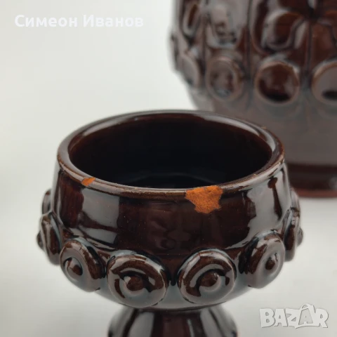 Стар керамичен сервиз за вино 5 чаши и кана #6012, снимка 5 - Други ценни предмети - 50701304